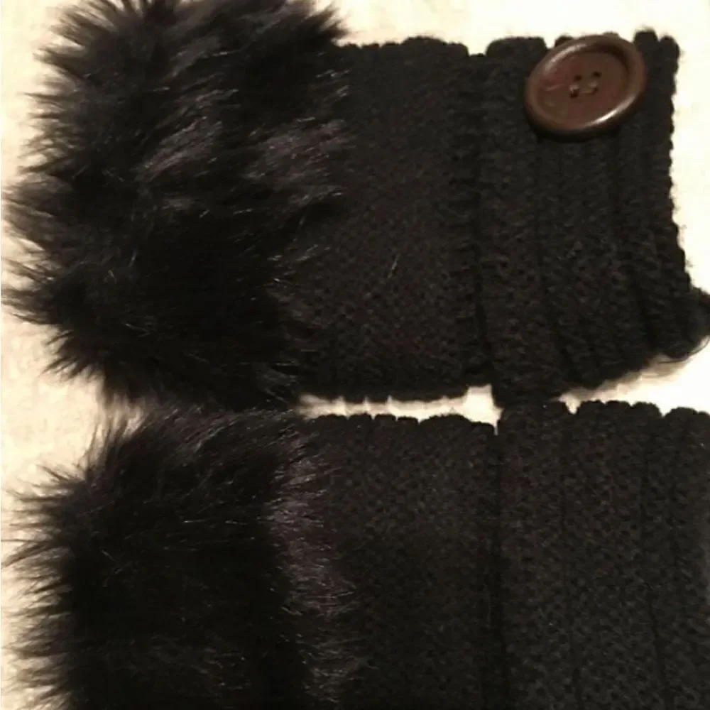 Fingerless,  knitted gloves faux rabbit fur super cute .